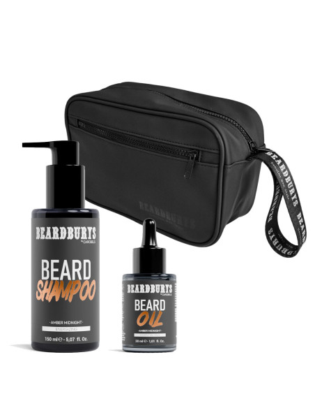 Amber Midnight Beard Shampoo & Oil Kit + Toiletry Bag