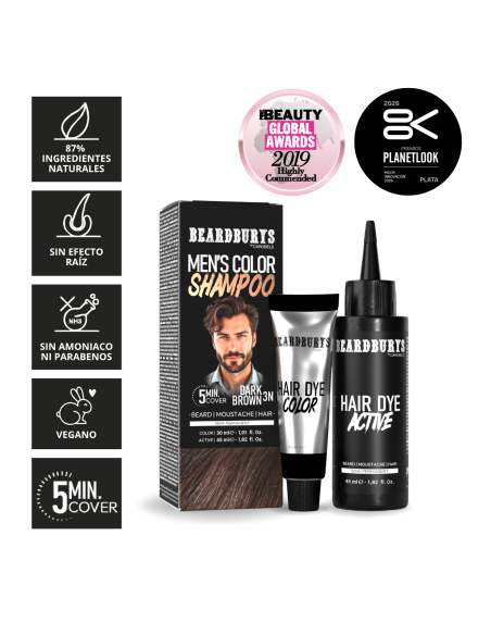 Beard Dye 3N Dark Brown | Natural Color Shampoo | Beardburys