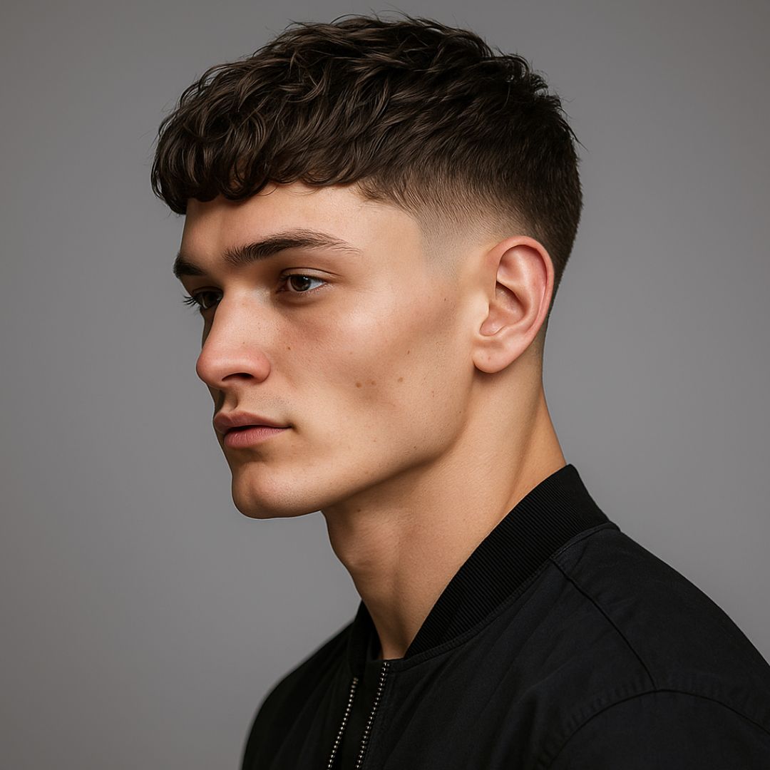 hombre con corte crop con flequillo